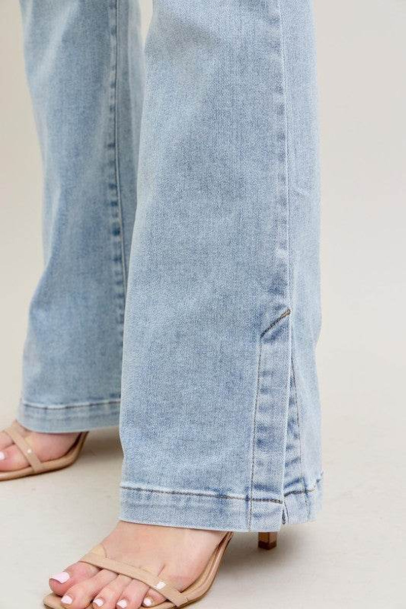 Judy Blue Full Size Tummy Control Vintage Wash Side Slit Slim Boot Jeans plus Size